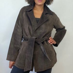 Women's Brown Suede Belted Jacket